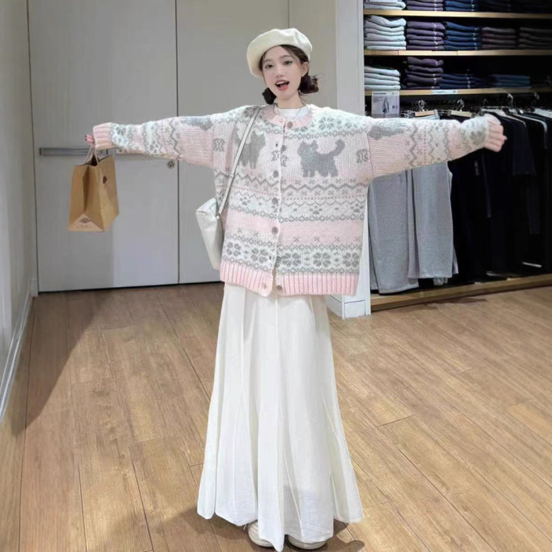 Kardigan od alpaka vune, jacquard uzorak, okrugli izrez, udoban kroj, retro stil