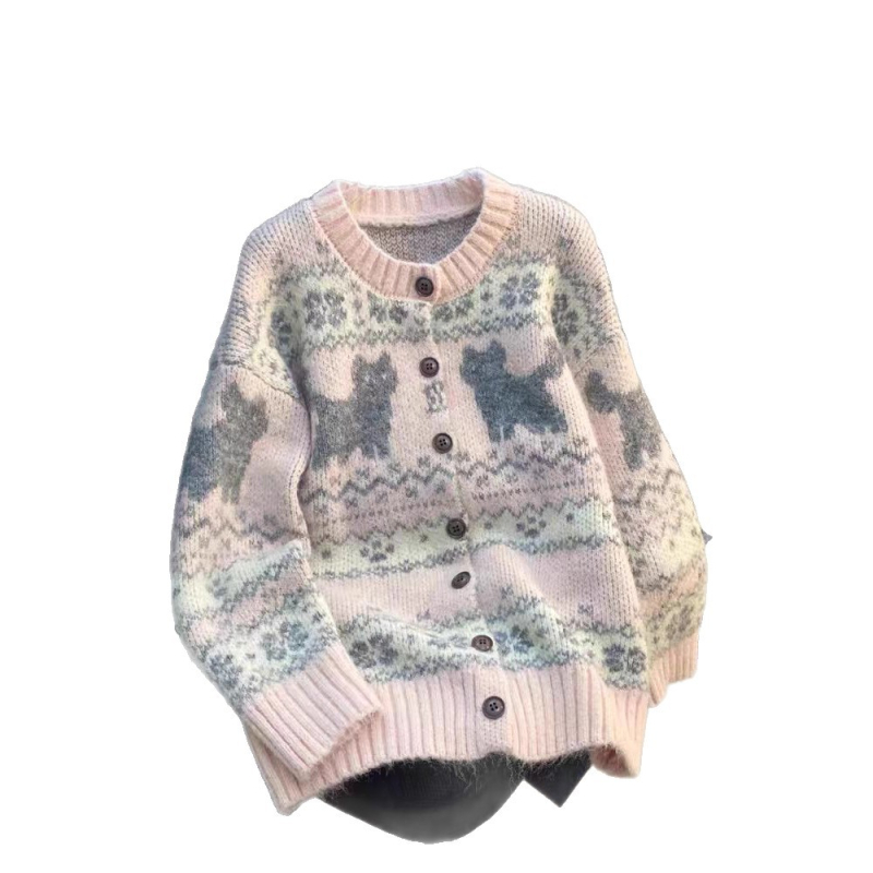 Kardigan od alpaka vune, jacquard uzorak, okrugli izrez, udoban kroj, retro stil