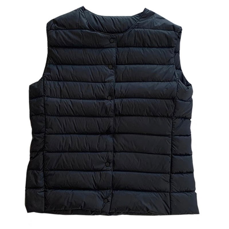 Ženska Slim-Fit down vest s punjenjem od bijelog pačjeg perja, 50% perja, tanak poliester materijal, okrugli ovratnik
