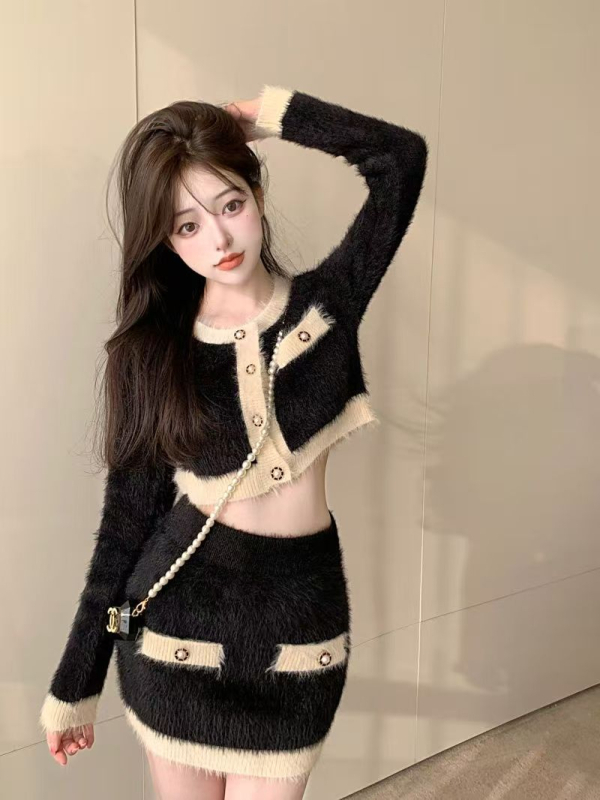 Mink Velvet kötött kardigán nőknek, hosszú ujjú, kerek nyakú, szűk fazon, akril keverék