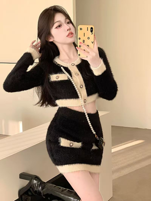 Mink Velvet kötött kardigán nőknek, hosszú ujjú, kerek nyakú, szűk fazon, akril keverék
