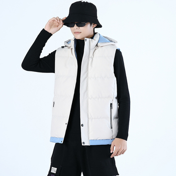 Muška puffer vest s kapuljom, debeli poliester punilo, bočni džepovi, gradski stil