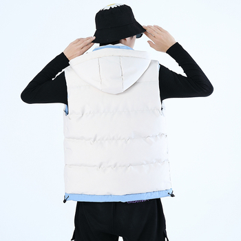 Muška puffer vest s kapuljom, debeli poliester punilo, bočni džepovi, gradski stil