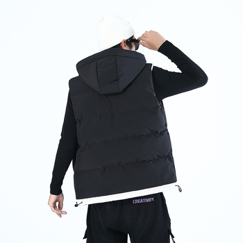 Muška puffer vest s kapuljom, debeli poliester punilo, bočni džepovi, gradski stil