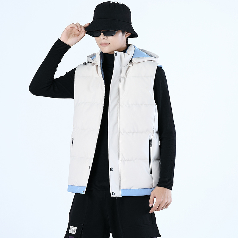 Muška puffer vest s kapuljom, debeli poliester punilo, bočni džepovi, gradski stil