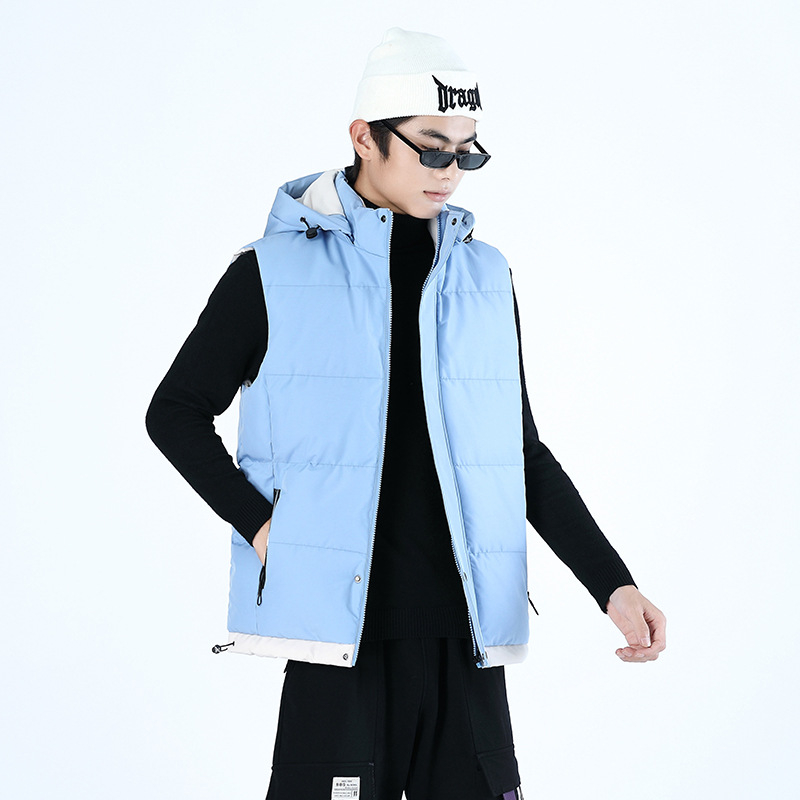 Muška puffer vest s kapuljom, debeli poliester punilo, bočni džepovi, gradski stil