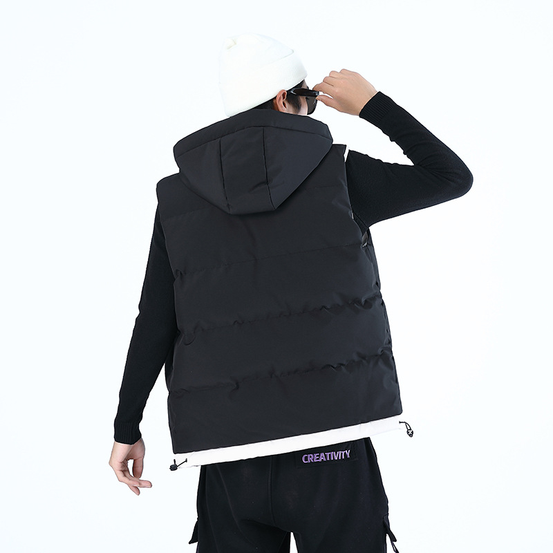 Muška puffer vest s kapuljom, debeli poliester punilo, bočni džepovi, gradski stil