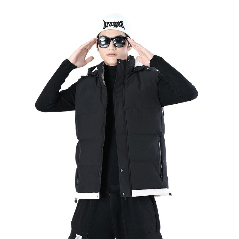 Muška puffer vest s kapuljom, debeli poliester punilo, bočni džepovi, gradski stil