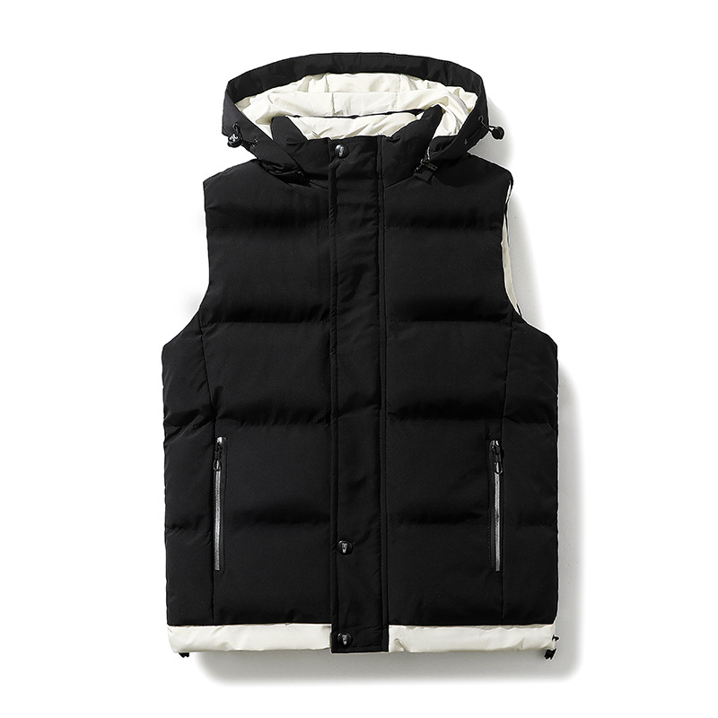 Muška puffer vest s kapuljom, debeli poliester punilo, bočni džepovi, gradski stil