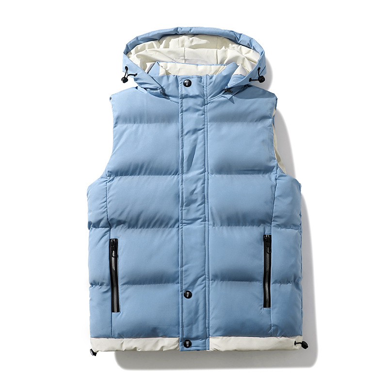 Muška puffer vest s kapuljom, debeli poliester punilo, bočni džepovi, gradski stil