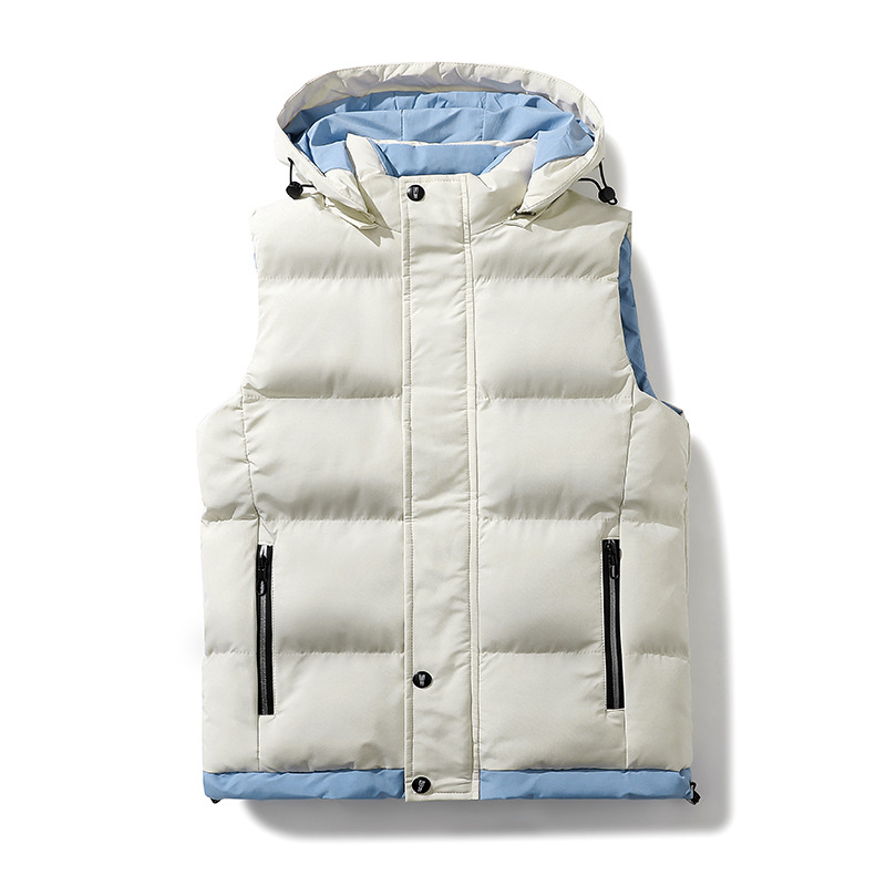 Muška puffer vest s kapuljom, debeli poliester punilo, bočni džepovi, gradski stil