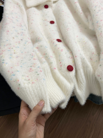 Gusta pleteni kardigan od umjetne mink dlake, s točkicama, Xiaoxiangfeng stil, rever