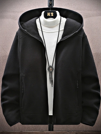 Мъжко поларено яке с качулка, дебел полар от двете страни, топла подплата от полиестер, подходящо за зима, пролет и есен