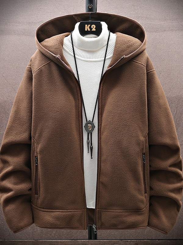 Мъжко поларено яке с качулка, дебел полар от двете страни, топла подплата от полиестер, подходящо за зима, пролет и есен
