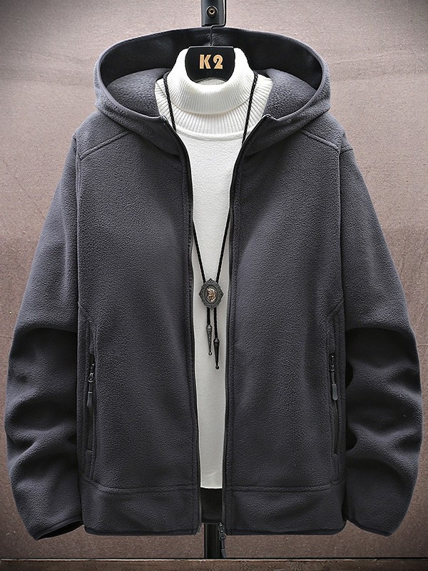 Мъжко поларено яке с качулка, дебел полар от двете страни, топла подплата от полиестер, подходящо за зима, пролет и есен