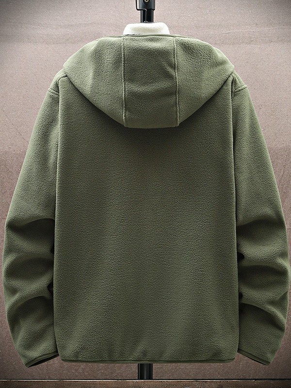 Мъжко поларено яке с качулка, дебел полар от двете страни, топла подплата от полиестер, подходящо за зима, пролет и есен