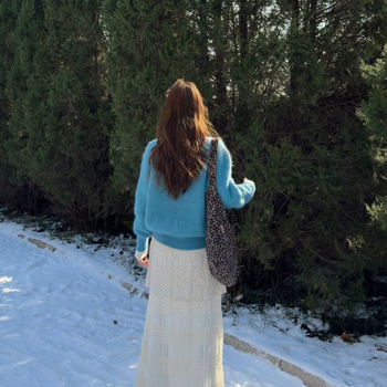 Pleteni top, ice silk materijal, okrugli izrez, princeze rukave, korejski stil ležernog kroja