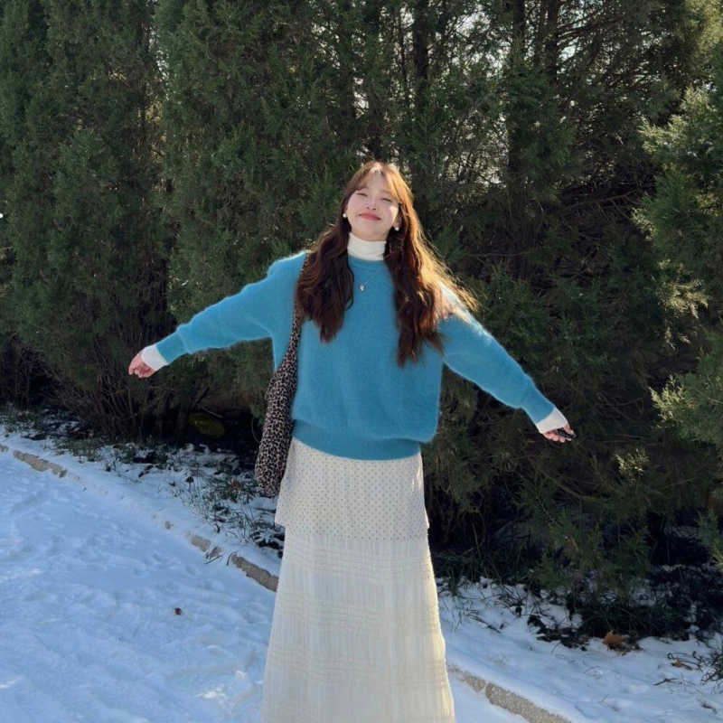 Pleteni top, ice silk materijal, okrugli izrez, princeze rukave, korejski stil ležernog kroja