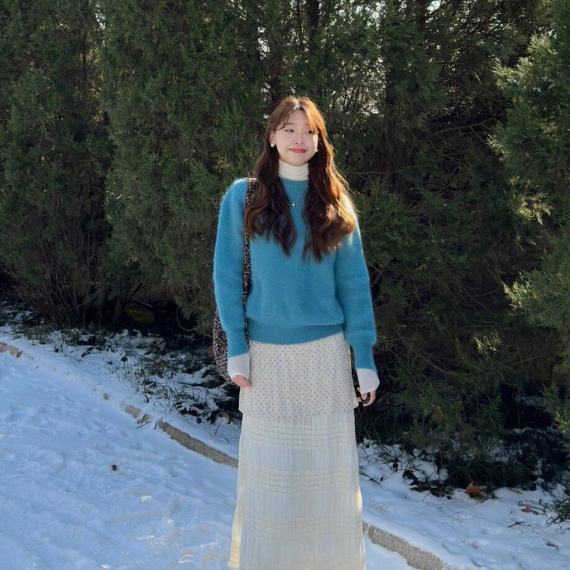 Pleteni top, ice silk materijal, okrugli izrez, princeze rukave, korejski stil ležernog kroja