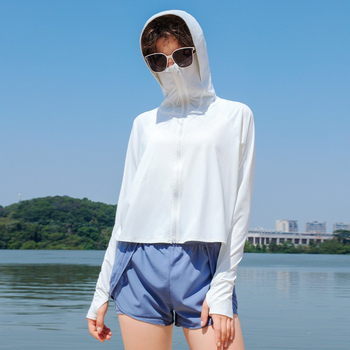 Женска блуза за UV защита UPF50+ с Ice Silk материя, качулка и дълги ръкави, бързосъхнеща – за лятна защита на открито