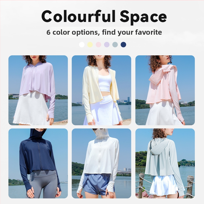 Женска блуза за UV защита UPF50+ с Ice Silk материя, качулка и дълги ръкави, бързосъхнеща – за лятна защита на открито