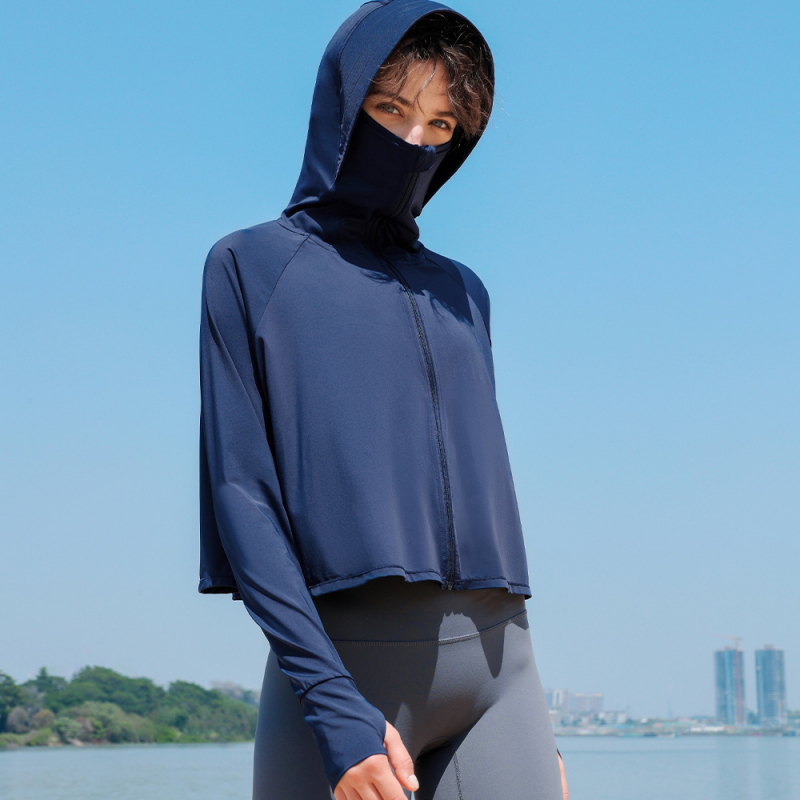 Женска блуза за UV защита UPF50+ с Ice Silk материя, качулка и дълги ръкави, бързосъхнеща – за лятна защита на открито