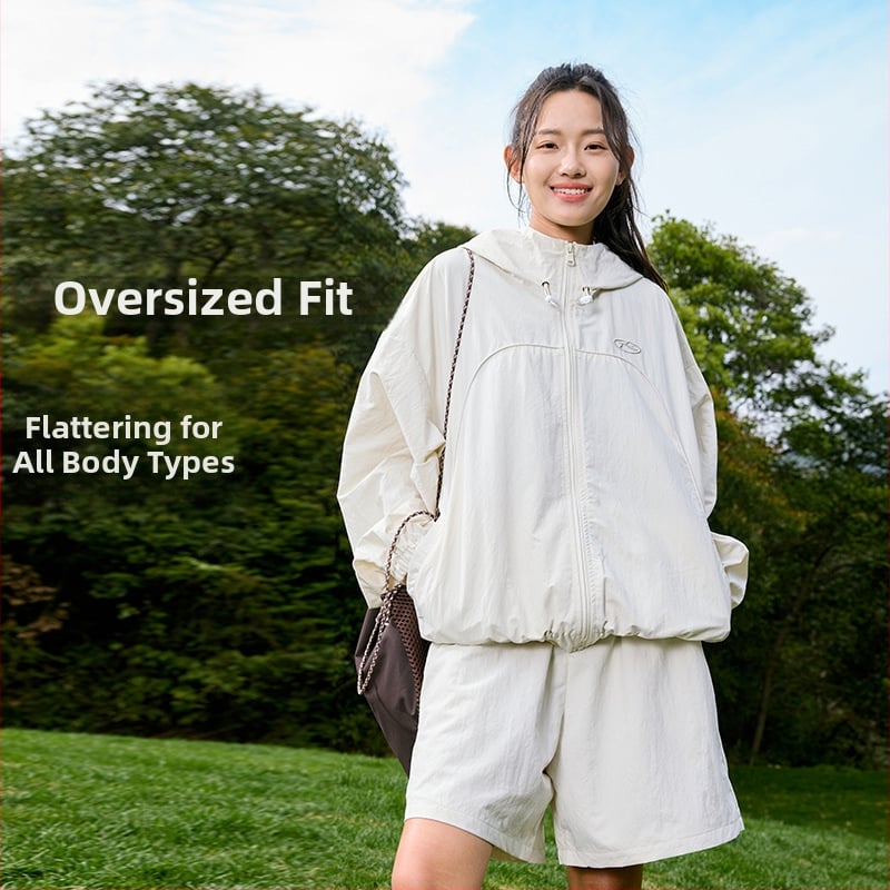 Унисекс лятно качулесто ветроустойчиво яке; бързосъхнеща и дишаща материя; UPF50+ слънцезащита; полиестер