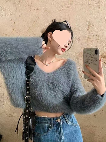 Pulover od chenille s polo ovratnikom, rukavi u stilu princeze, srednje debljine, jesen 2024