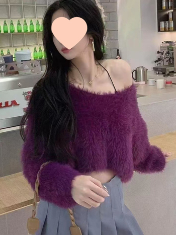 Pulover od chenille s polo ovratnikom, rukavi u stilu princeze, srednje debljine, jesen 2024