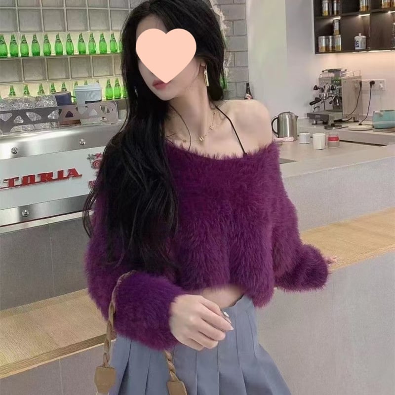 Pulover od chenille s polo ovratnikom, rukavi u stilu princeze, srednje debljine, jesen 2024