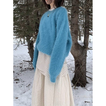 Ženski široki pulover od Mink Velvet pletenine, kružni izrez, dugi rukavi, srednja debljina, casual japansko-korejski stil, 70–80% poliester / <30% viskozno vlakno