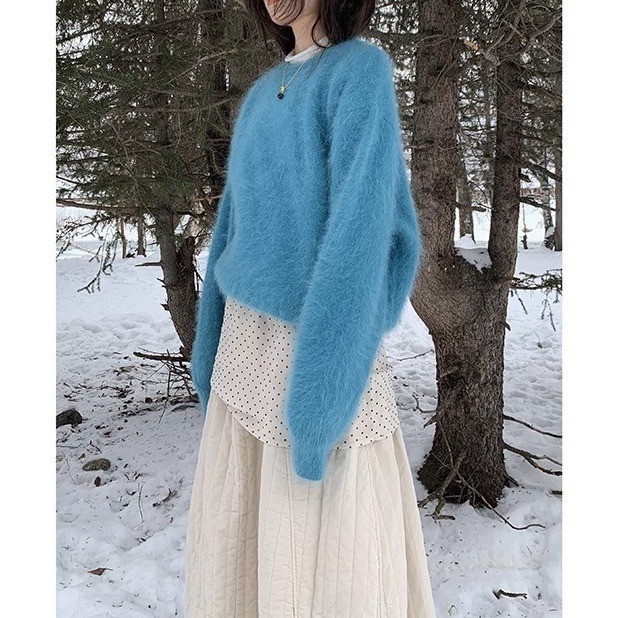 Ženski široki pulover od Mink Velvet pletenine, kružni izrez, dugi rukavi, srednja debljina, casual japansko-korejski stil, 70–80% poliester / <30% viskozno vlakno