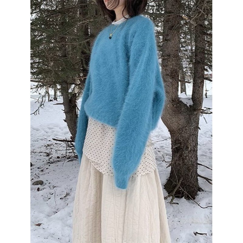 Ženski široki pulover od Mink Velvet pletenine, kružni izrez, dugi rukavi, srednja debljina, casual japansko-korejski stil, 70–80% poliester / <30% viskozno vlakno