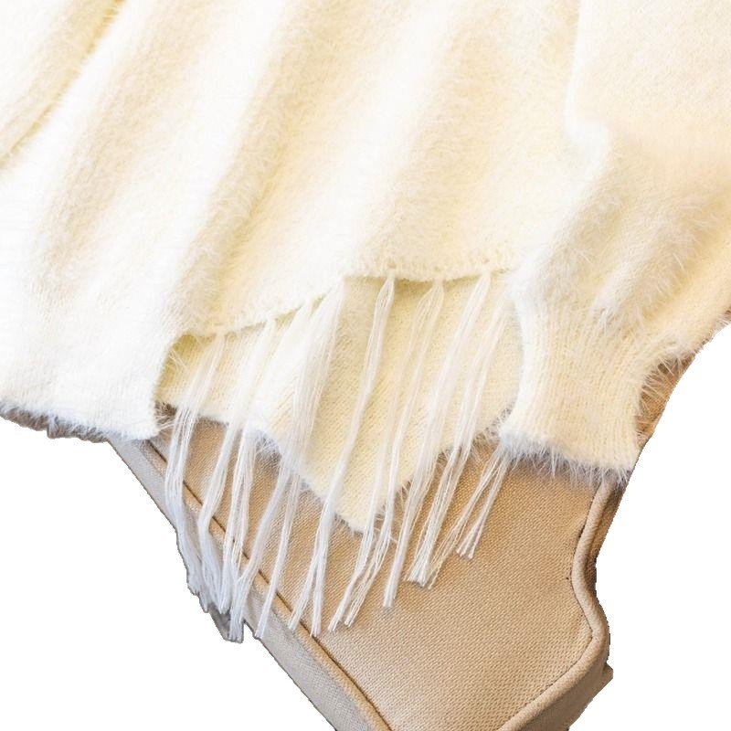 Pleteni pulover s V-izrezom, slobodan kroj, dugi rukavi, pleteni materijal Ice Silk-Polipropilen
