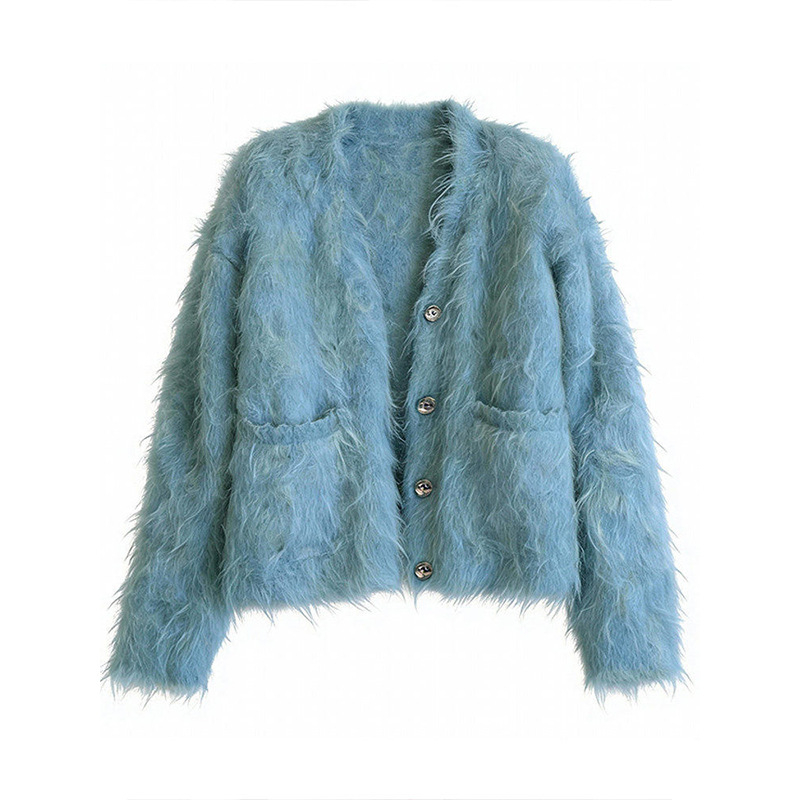 Pulover tricotat - decolteu în V, mâneca lungă, poliester 30–50%, grosime medie