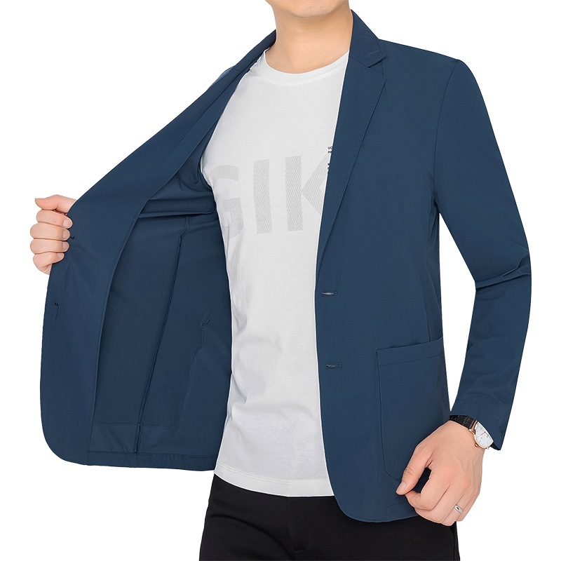 Ljetno tanke casual odijelo sako, 100% poliester, bez kapulje, za muškarce srednje dobi, ležerni stil, s ukrasnim džepovima