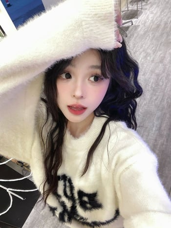 Pulover cu decolteu în V, mâneci lungi, croială lejeră, broderie, grosime medie.