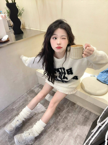 Pulover cu decolteu în V, mâneci lungi, croială lejeră, broderie, grosime medie.