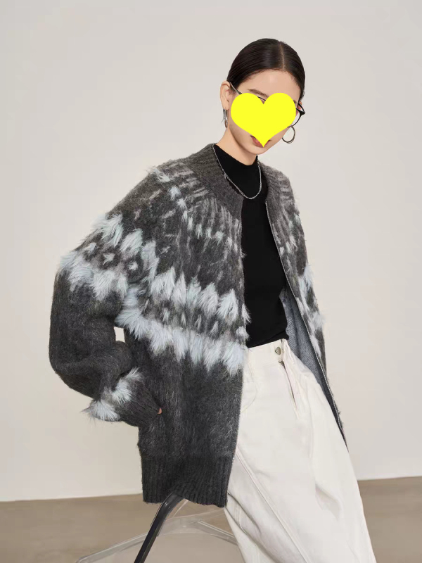 Cardigan s geometrijskim žakardom od viskoze, zatvarač, labav kroj
