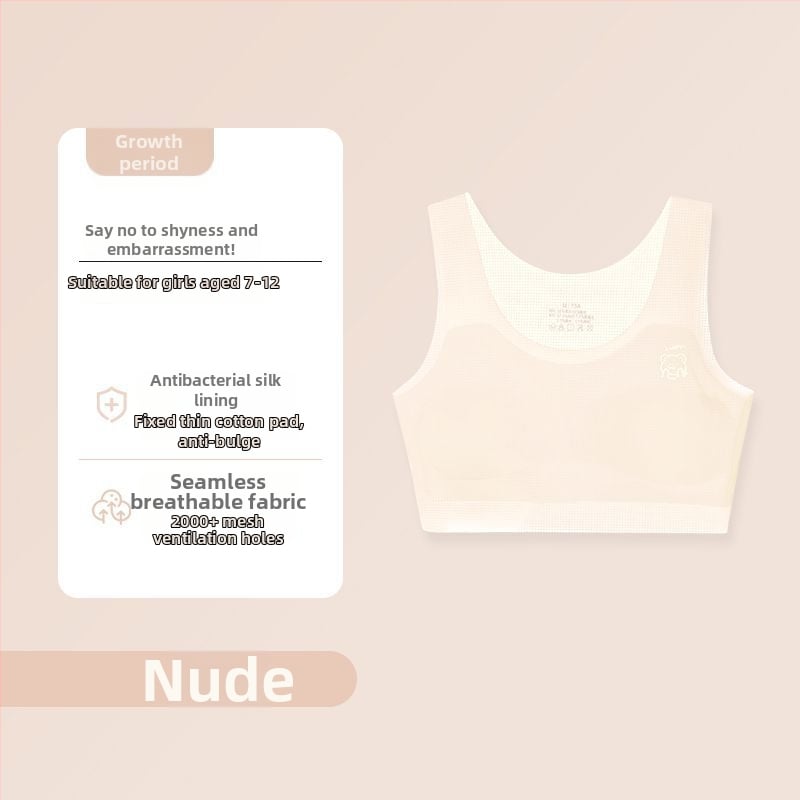 Grudnjak-vest za djevojčice u fazi razvoja, nylonska tkanina, puna kupa, bez ojačanja, podesive trake, prozračan