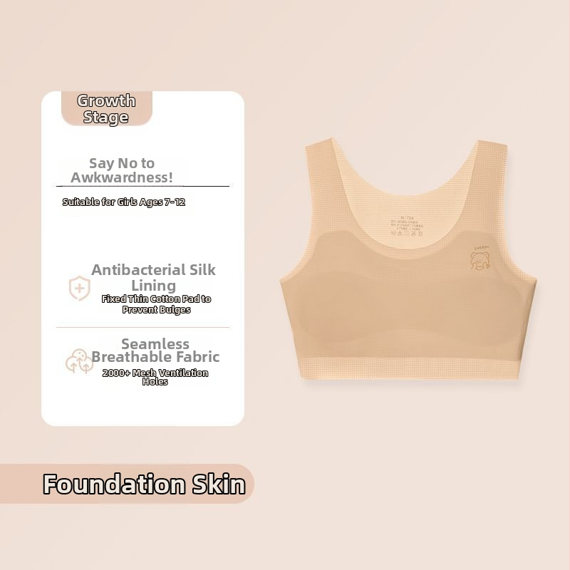 Grudnjak-vest za djevojčice u fazi razvoja, nylonska tkanina, puna kupa, bez ojačanja, podesive trake, prozračan