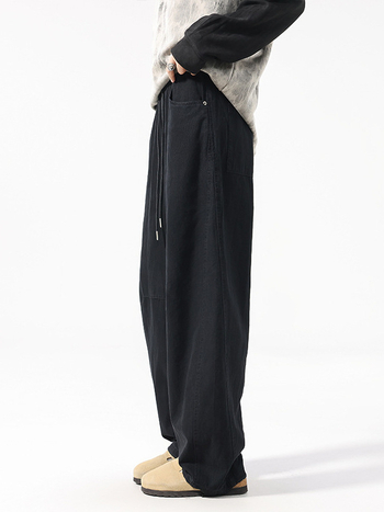 Ανδρικά χαλαρά παντελόνια από 100% βαμβάκι, φαρδιά γραμμή, μεσαία μέση, μακριά, ίσιο παντελόνι