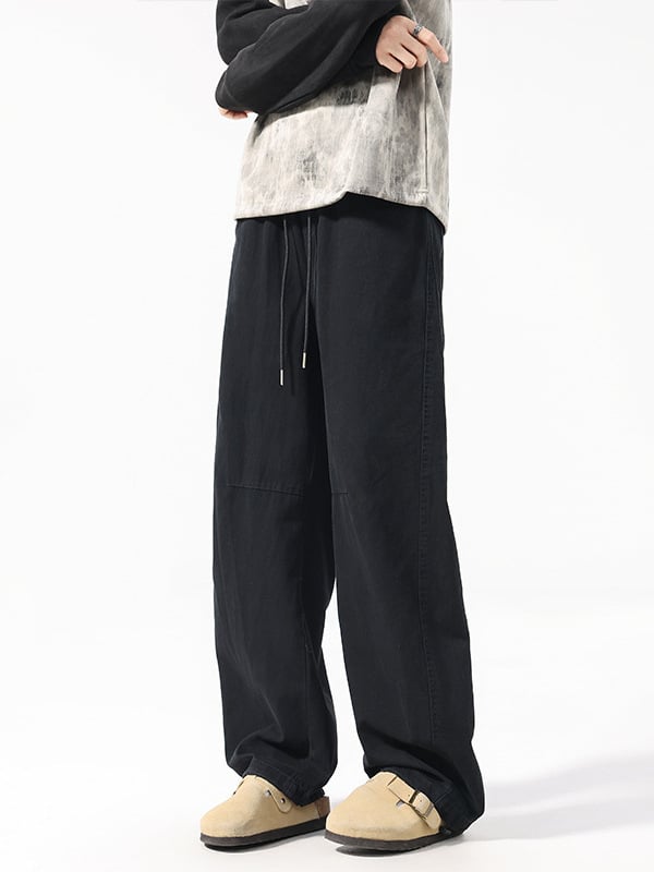 Ανδρικά χαλαρά παντελόνια από 100% βαμβάκι, φαρδιά γραμμή, μεσαία μέση, μακριά, ίσιο παντελόνι