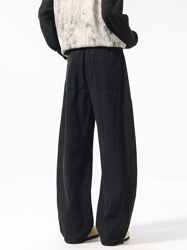 Ανδρικά χαλαρά παντελόνια από 100% βαμβάκι, φαρδιά γραμμή, μεσαία μέση, μακριά, ίσιο παντελόνι