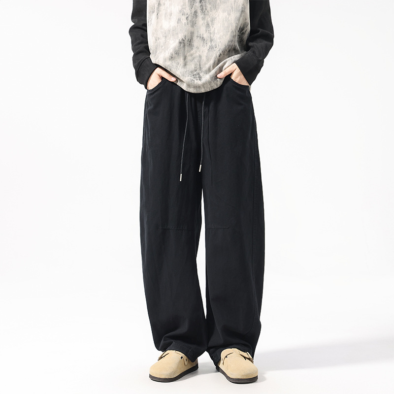 Ανδρικά χαλαρά παντελόνια από 100% βαμβάκι, φαρδιά γραμμή, μεσαία μέση, μακριά, ίσιο παντελόνι