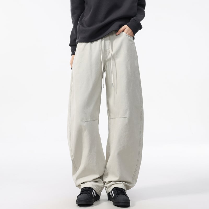 Ανδρικά χαλαρά παντελόνια από 100% βαμβάκι, φαρδιά γραμμή, μεσαία μέση, μακριά, ίσιο παντελόνι