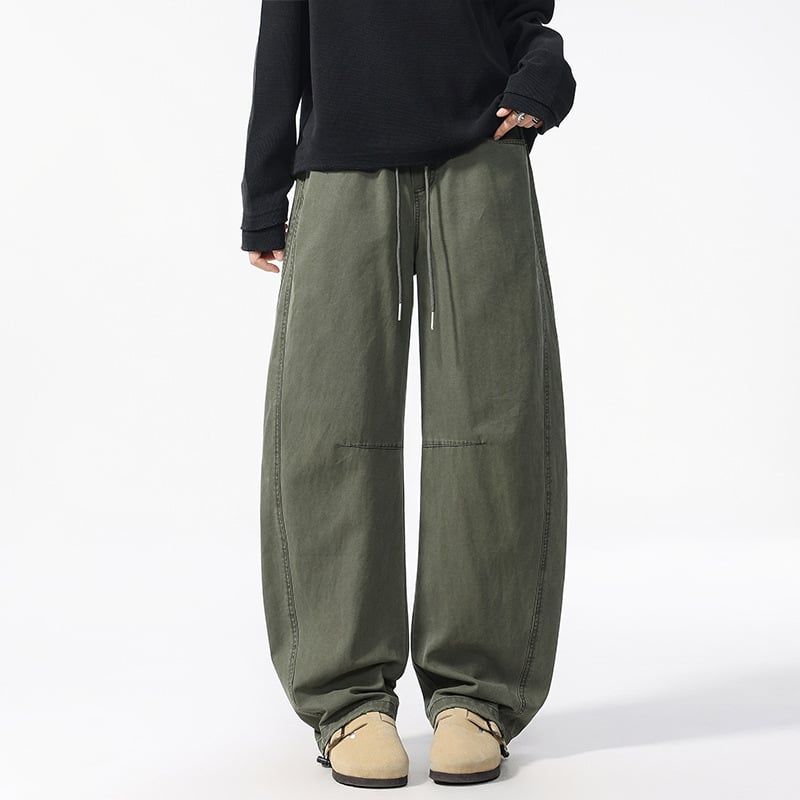 Ανδρικά χαλαρά παντελόνια από 100% βαμβάκι, φαρδιά γραμμή, μεσαία μέση, μακριά, ίσιο παντελόνι