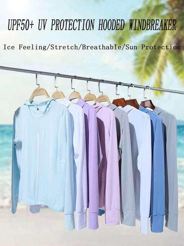 Женска лятна ветровка с UV защита и качулка — бързосъхнеща, дишаща, SPF50+, ултралека полиестерна материя, влагоотводяща