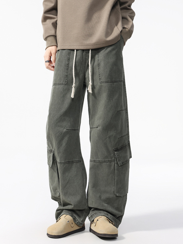 Ανδρικοί παντελόνες εργασίας από 100% βαμβάκι — Τέσσερις εποχές, χαλαρή εφαρμογή, μέση μεσαία, ίσιο παντελόνι