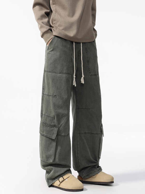 Ανδρικοί παντελόνες εργασίας από 100% βαμβάκι — Τέσσερις εποχές, χαλαρή εφαρμογή, μέση μεσαία, ίσιο παντελόνι